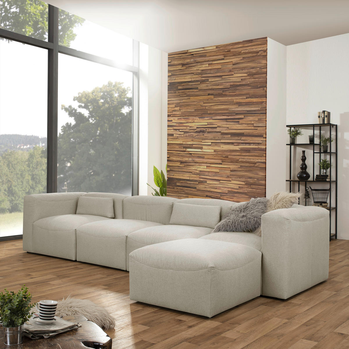 ECKSOFA in Flachgewebe Creme   - Creme, Design, Kunststoff/Textil (350/73/175cm) - Max Winzer