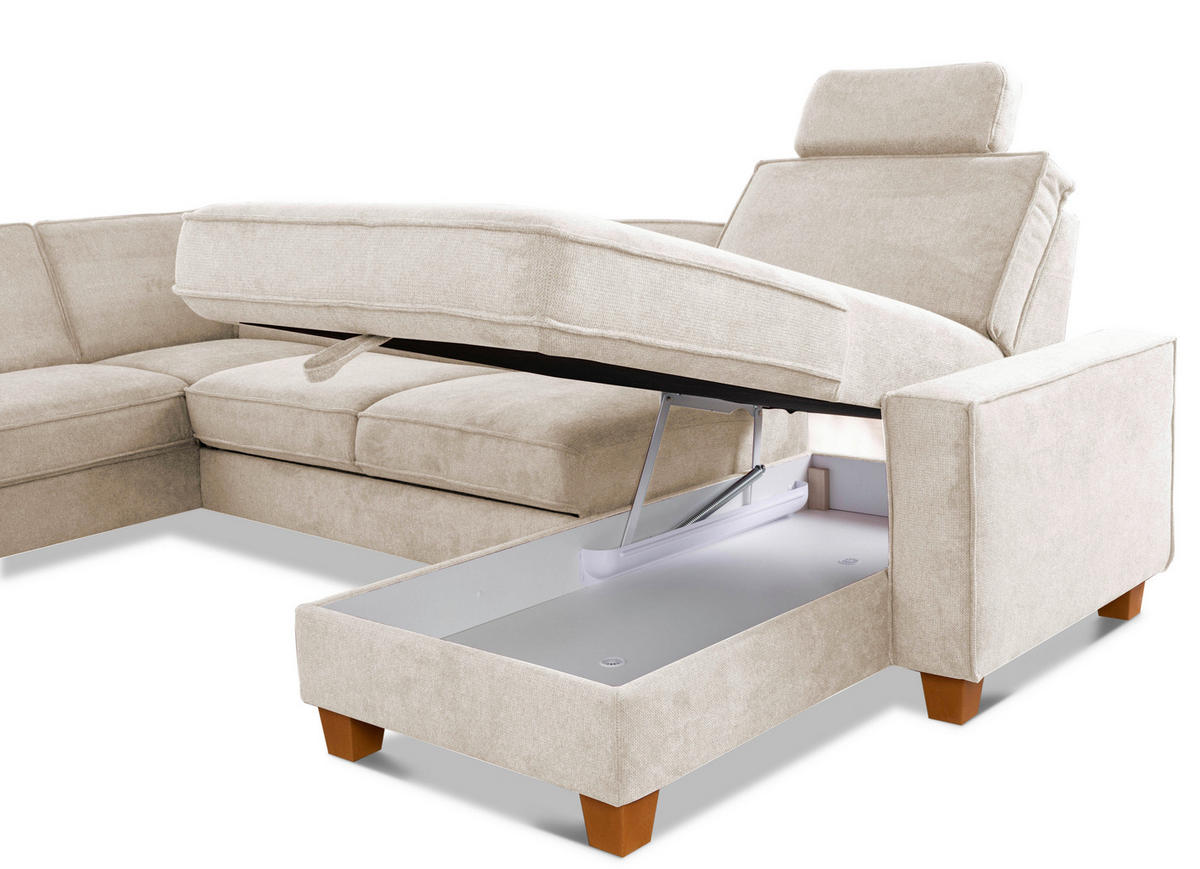 WOHNLANDSCHAFT in Flachgewebe Creme  - Eichefarben/Creme, Konventionell, Holz/Textil (213/309/161cm) - Sit & More