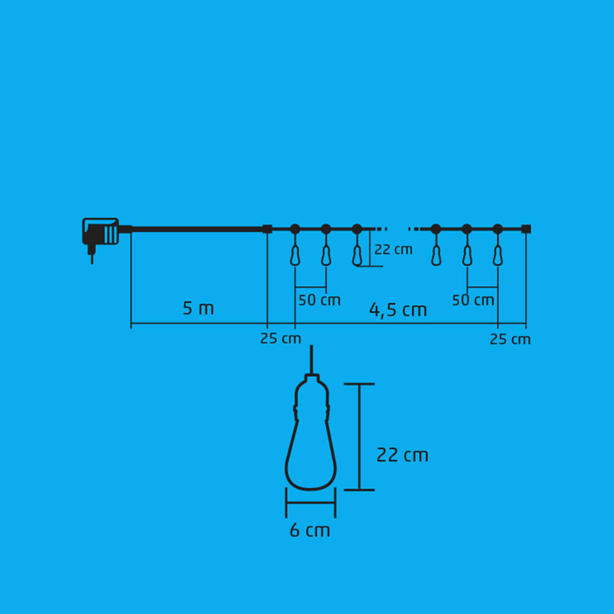 FÉNYFÜZÉR - natúr színű/fekete, Basics, műanyag/fém (500/12cm)