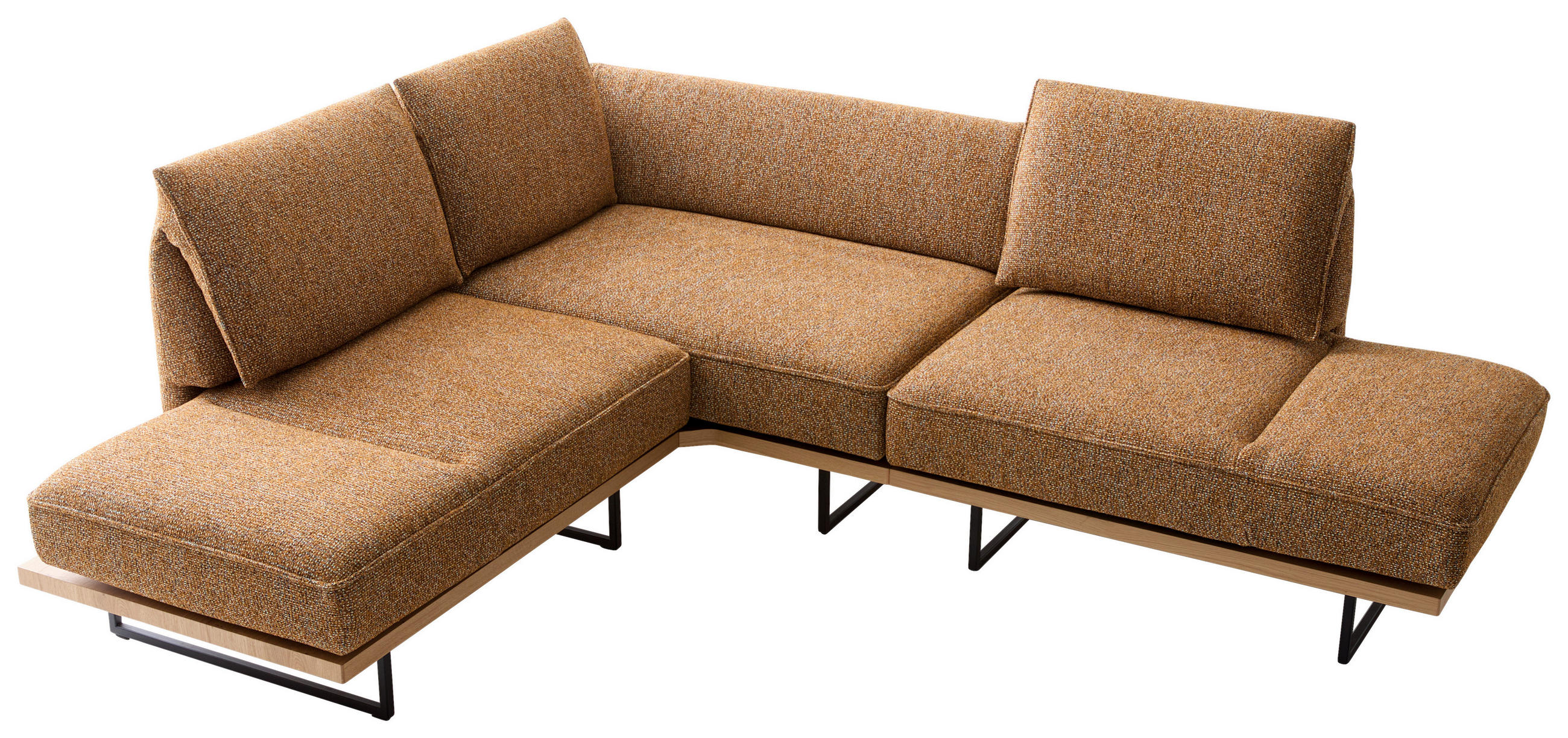 ECKSOFA Dunkelorange Chenille Rücken echt, Armteilverstellung, Relaxfunktion, Drehsitzfunktion  - Dunkelorange/Schwarz, Design, Holz/Textil (209/252cm) - Koinor