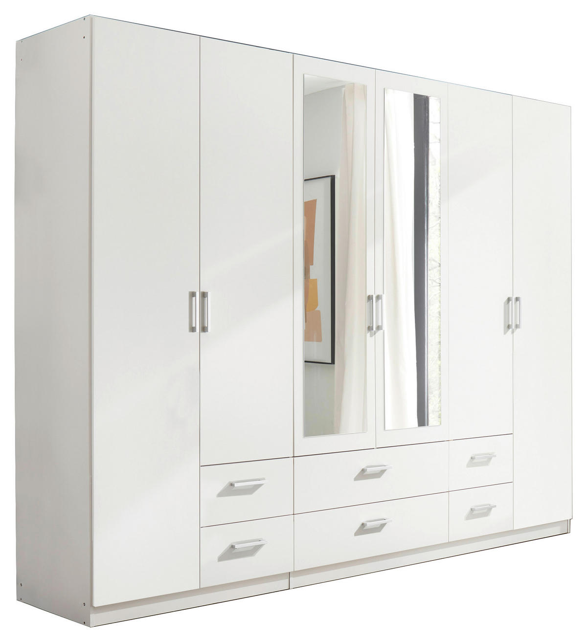 DREHTÜRENSCHRANK 271/210/54 cm 6-türig Weiß  - Alufarben/Weiß, KONVENTIONELL, Glas/Holzwerkstoff (271/210/54cm) - MID.YOU