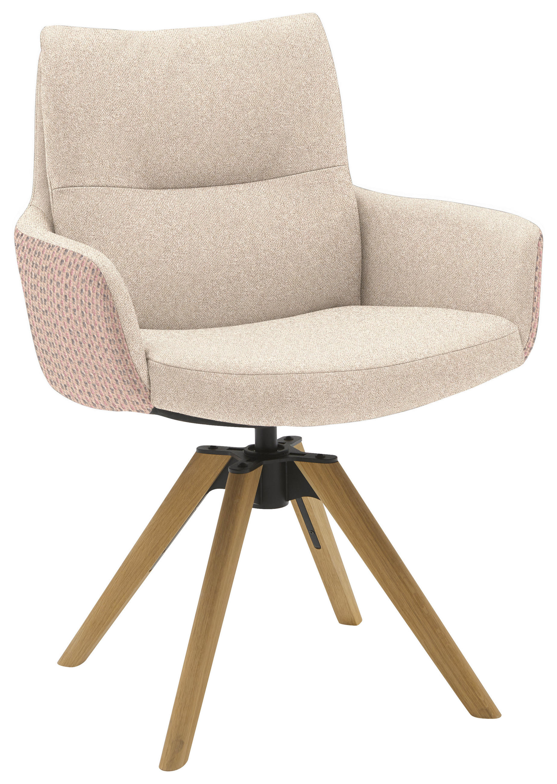 ARMLEHNSTUHL  Beinauswahl, Sitzfläche 360° drehbar, Stoff-/Lederauswahl Flachgewebe  Naturfarben, Hellrosa  - Hellrosa/Beige, Design, Holz/Textil (62/90/68cm) - Valnatura