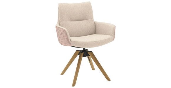 ARMLEHNSTUHL  Beinauswahl, Sitzfläche 360° drehbar, Stoff-/Lederauswahl Flachgewebe  Naturfarben, Hellrosa  - Hellrosa/Beige, Design, Holz/Textil (62/90/68cm) - Valnatura