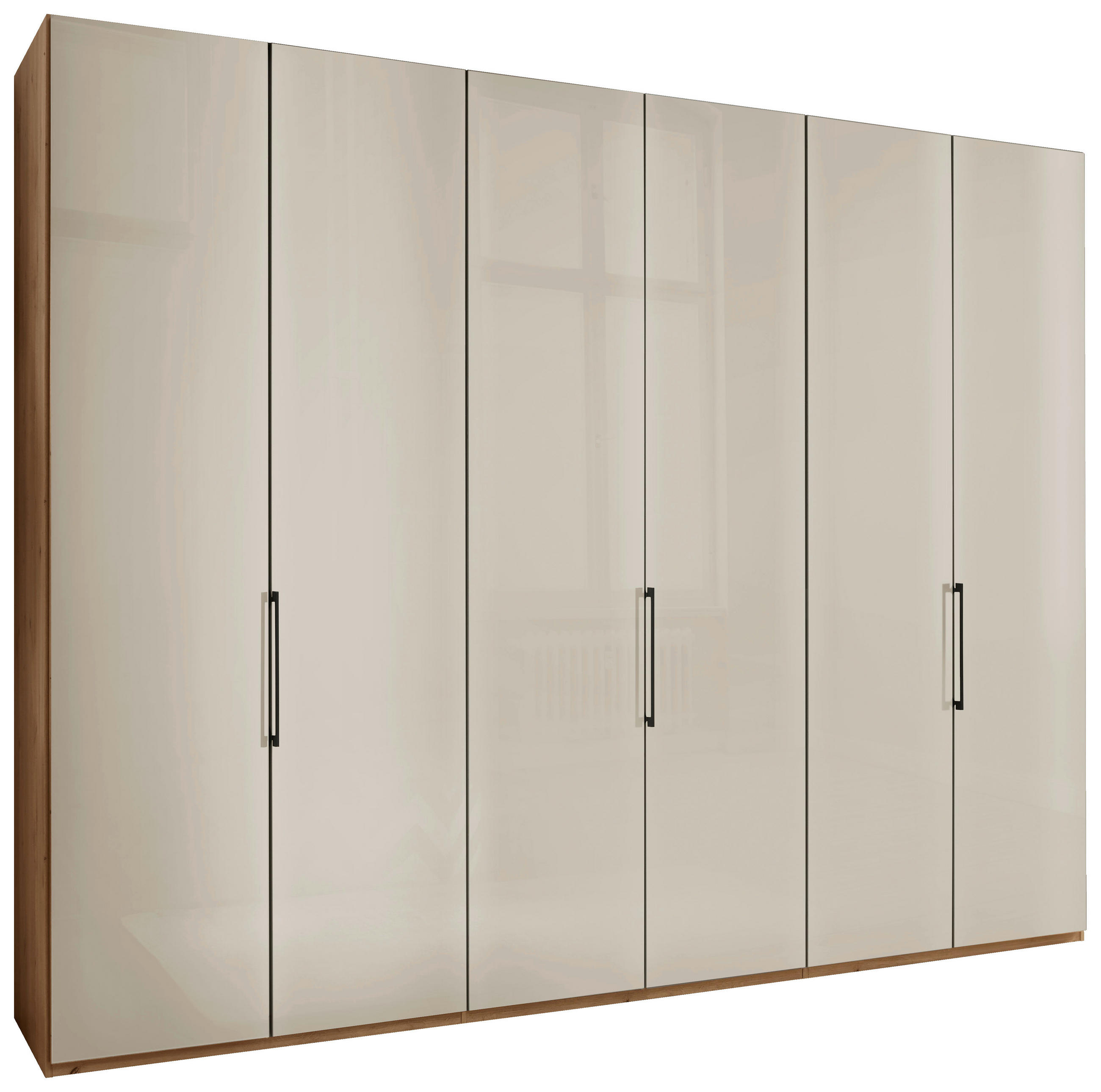 FALTTÜRENSCHRANK 300/236/58 cm 3-türig Champagner, Eiche Bianco  - Schieferfarben/Eiche Bianco, KONVENTIONELL, Glas/Holzwerkstoff (300/236/58cm) - Dieter Knoll