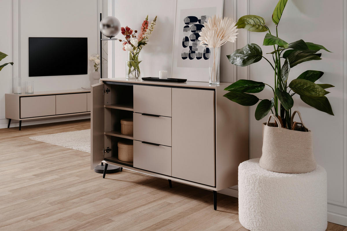 KOMMODE 135/90/38 cm  in Schwarz, Sandfarben  - Sandfarben/Schwarz, Konventionell, Holzwerkstoff/Kunststoff (135/90/38cm) - Livetastic