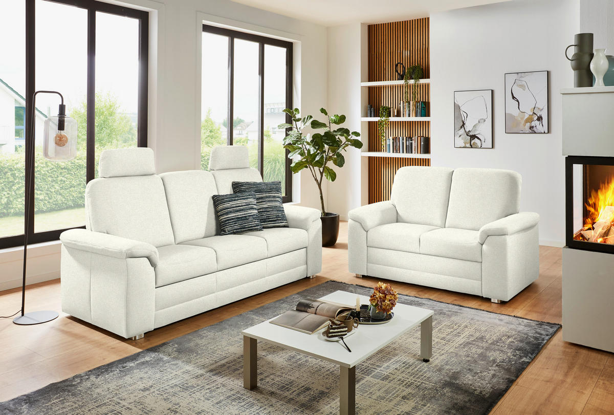 SITZGARNITUR Chenille Creme  - Creme/Alufarben, Konventionell, Textil/Metall (208/156/96/89cm) - Beldomo Comfort