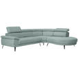 ECKSOFA in Velours Mintgrün  - Schwarz/Mintgrün, Design, Textil/Metall (299/264cm) - Novel