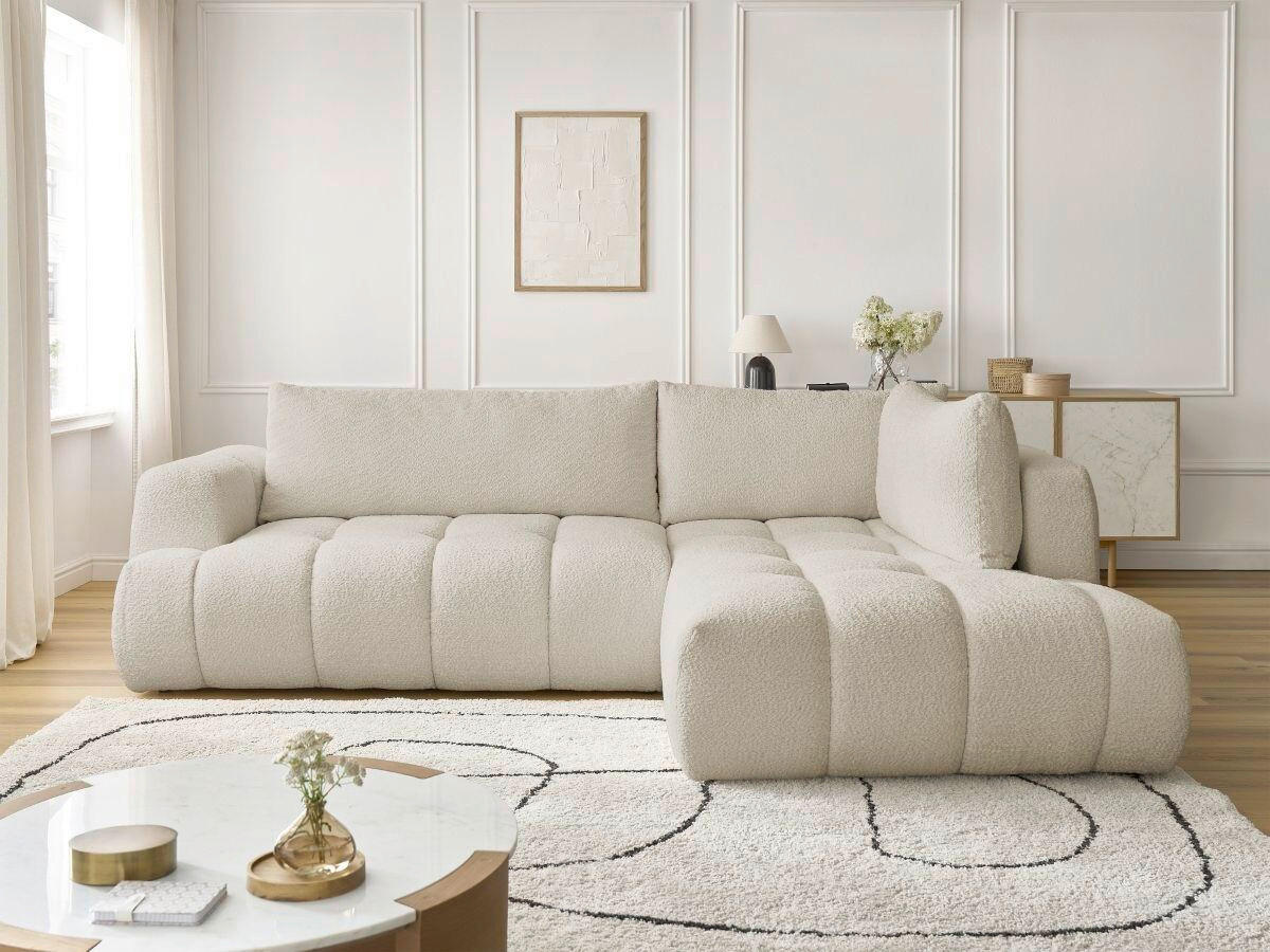 ECKSCHLAFSOFA EVEREST Bouclé Beige  inkl. Rückenkissen, Schlaffunktion  - Beige/Schwarz, MODERN, Kunststoff/Textil (282/204cm)