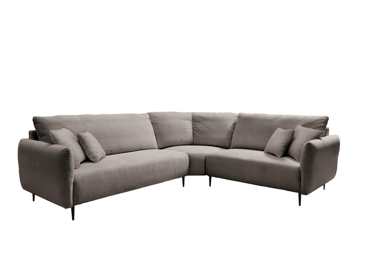 ECKSOFA  in Cord Graubraun  294/256 cm  - Graubraun/Schwarz, Design, Textil/Metall (294/256cm) - Livetastic