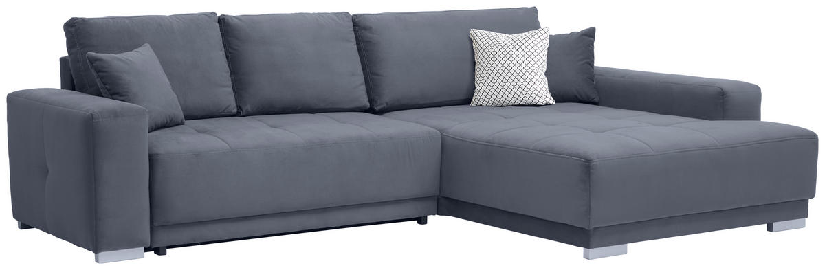 ECKSOFA in Samt Grau  - Silberfarben/Grau, Design, Holz/Textil (293/195cm) - Cantus