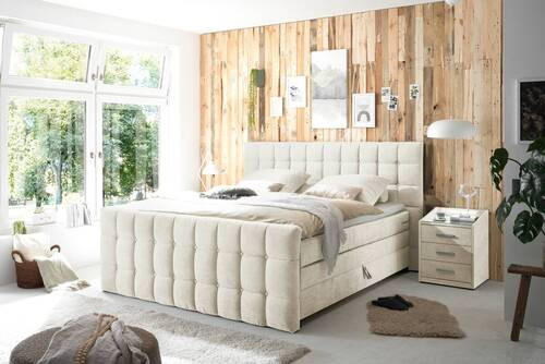 BOXSPRINGBETT 180/200 cm  in Creme  - Creme/Schwarz, Modern, Holzwerkstoff/Kunststoff (180/200cm) - MID.YOU