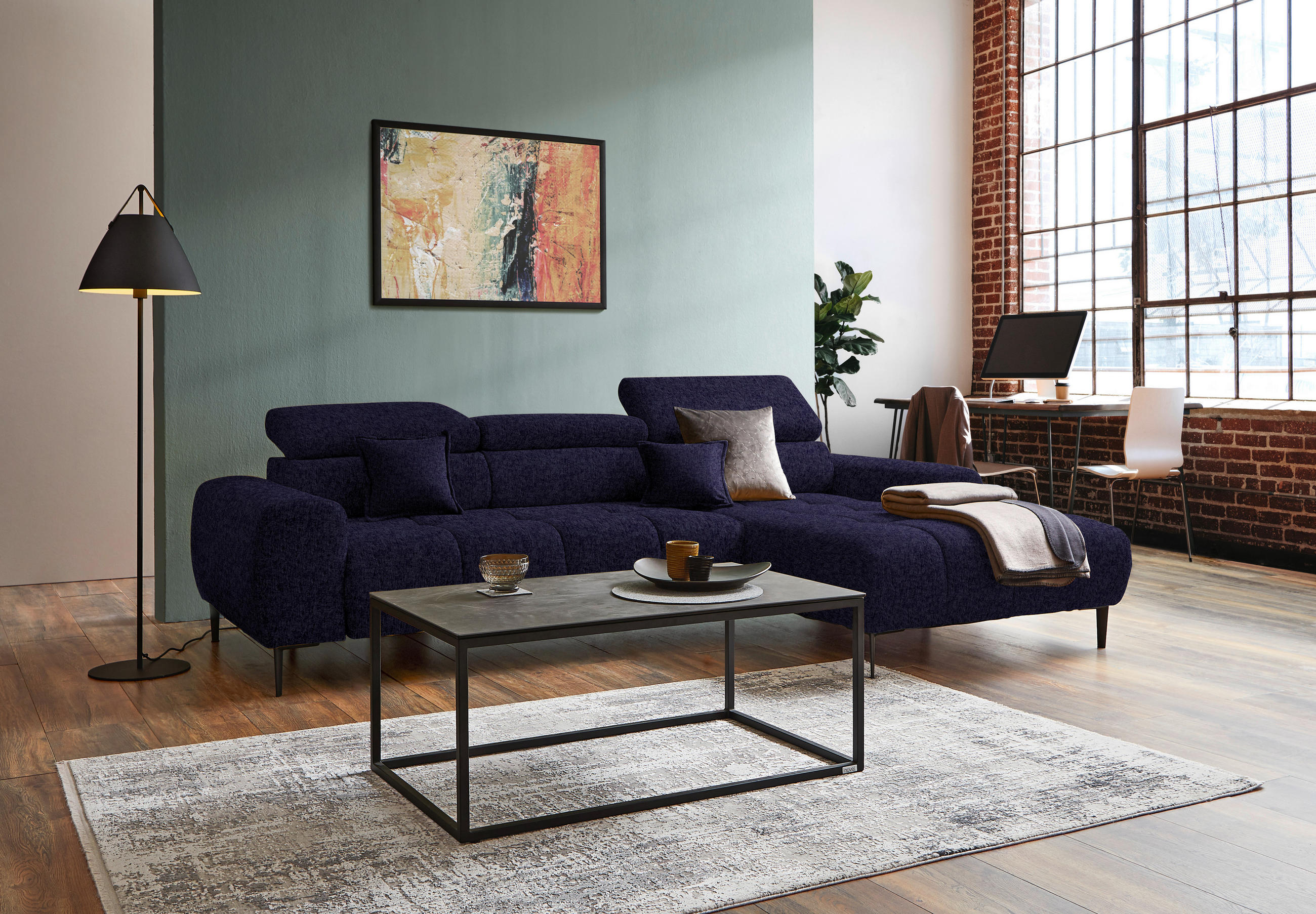 ECKSOFA in Samt, Webstoff Schwarz  - Schwarz, Design, Textil/Metall (270/177cm) - Welnova
