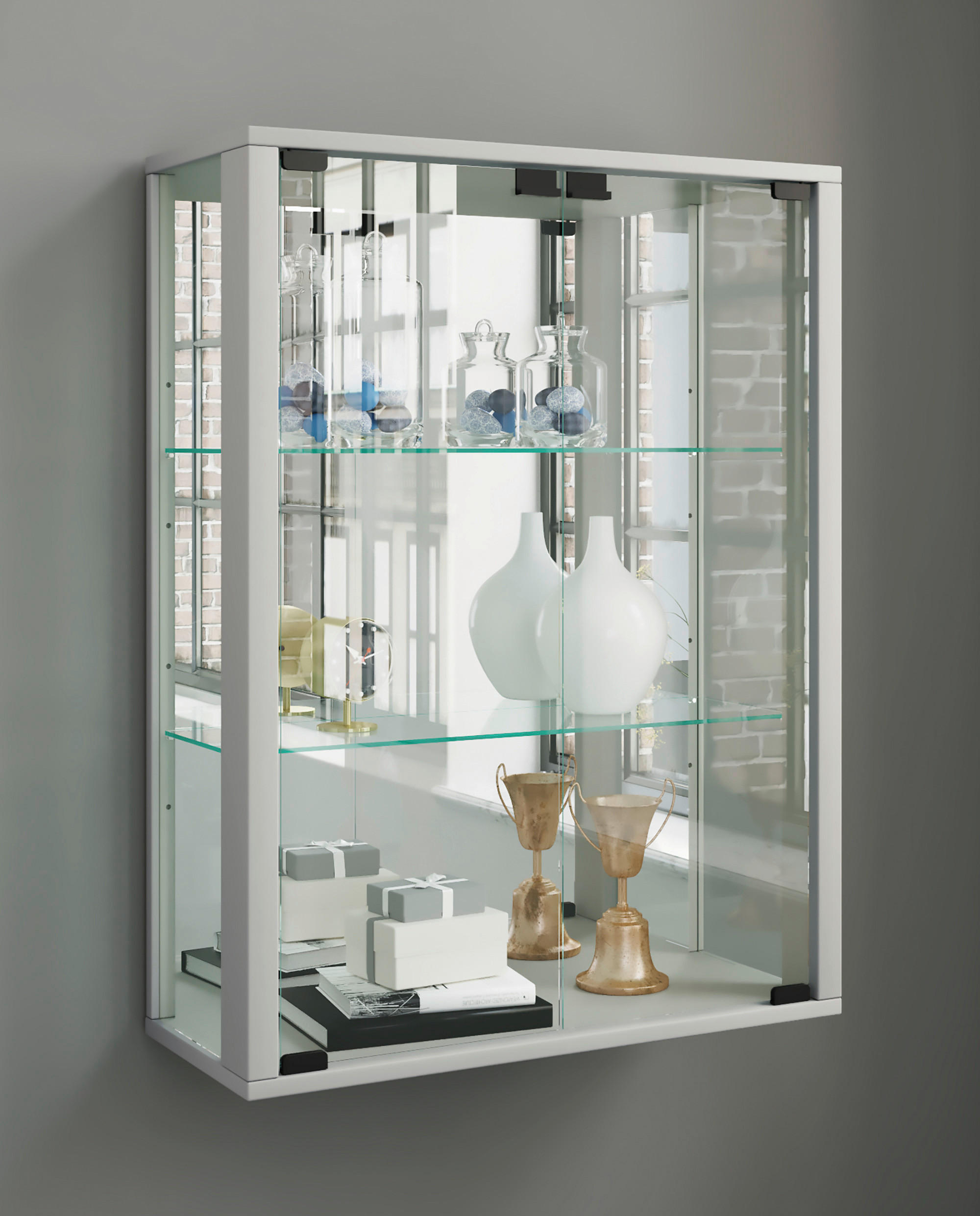 HÄNGEVITRINE in Buche Silberfarben  - Silberfarben/Schwarz, MODERN, Glas/Holz (60/80/25cm) - MID.YOU