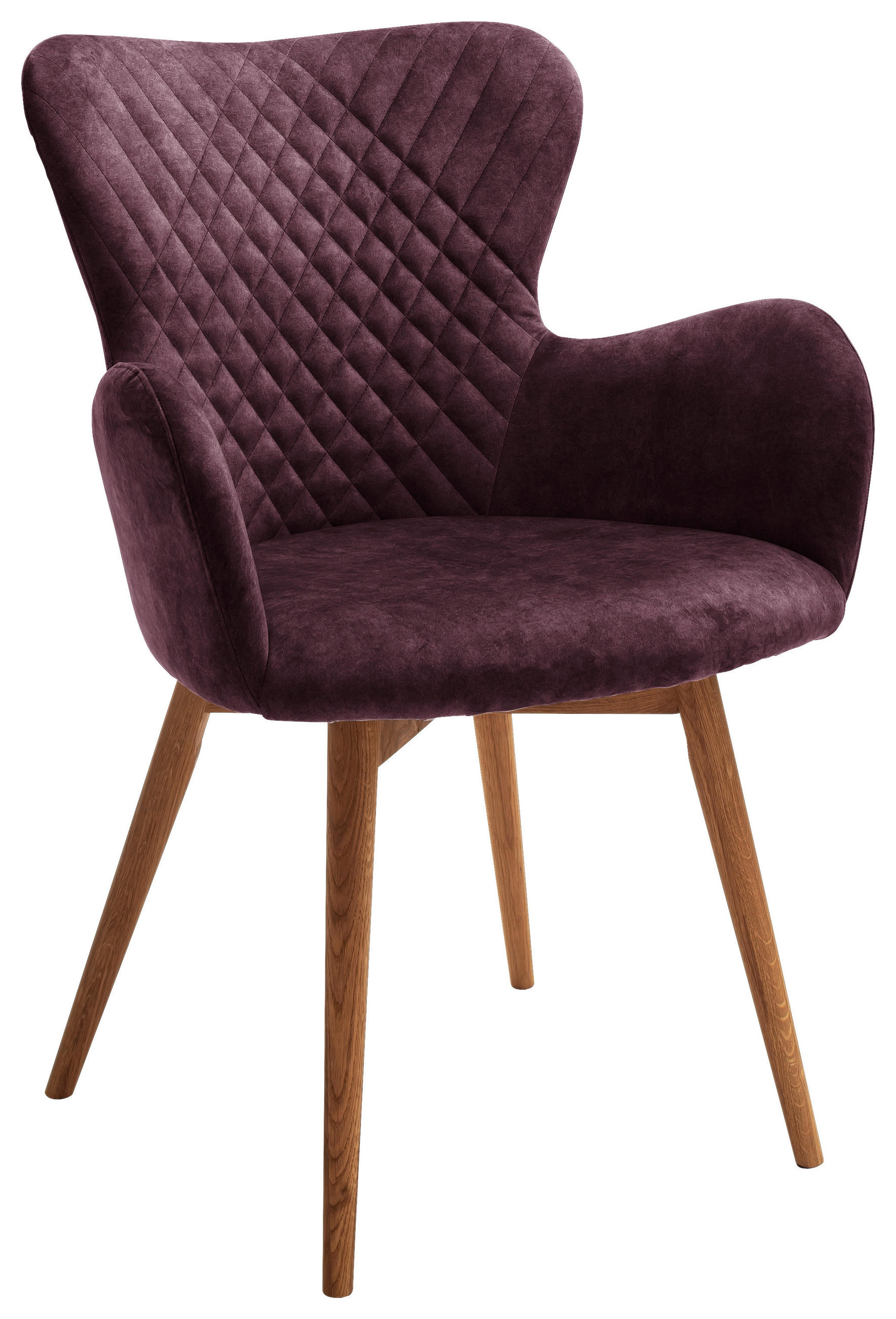 ARMLEHNSTUHL Velours  - Bordeaux/Eichefarben, Natur, Holz/Textil (62/87/65cm) - MID.YOU