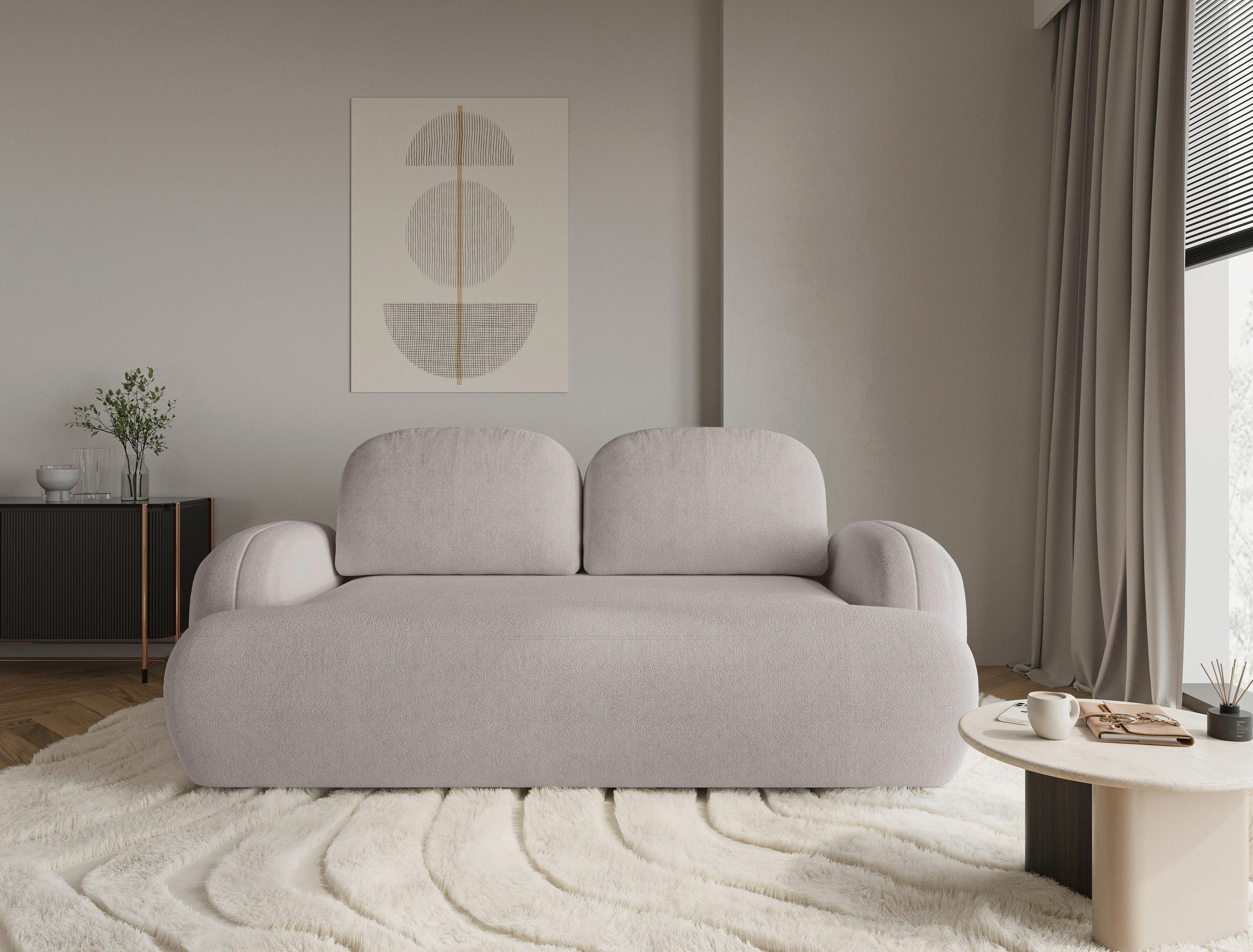 2-SITZER-SOFA Sevilla Plus Bouclé Beige  - Beige/Schwarz, Design, Kunststoff/Textil (210/92/110cm) - MID.YOU