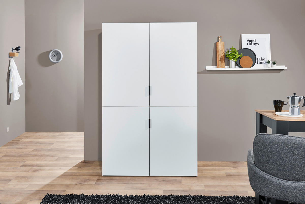 SCHRANKKÜCHE  124/200/70 cm  in Weiß  - Eichefarben/Schwarz, Basics, Holzwerkstoff/Metall (124/200/70cm) - MID.YOU