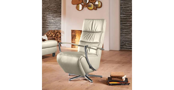 RELAXSESSEL in Leder Creme  - Chromfarben/Creme, Design, Leder/Metall (64/112/80cm) - Cantus