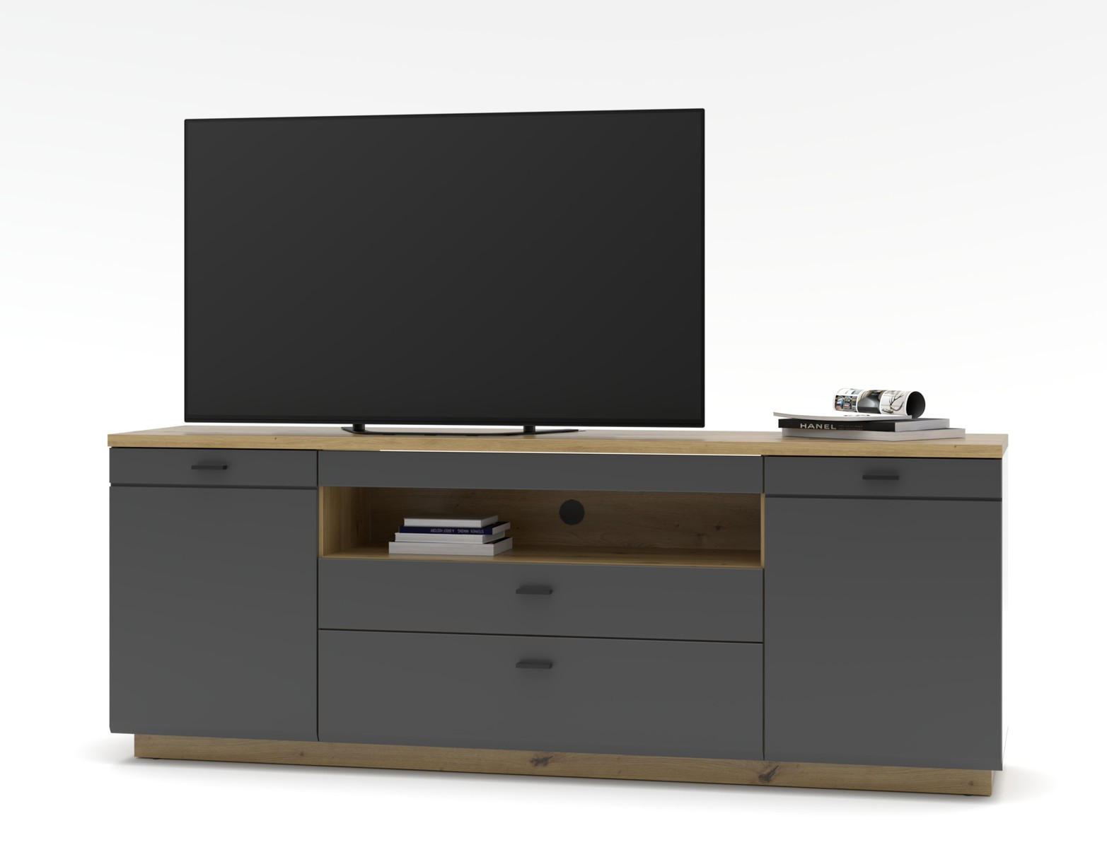 LOWBOARD  in 200/76/47 cm  - Graphitfarben/Schwarz, Design, Holzwerkstoff/Metall (200/76/47cm) - MID.YOU