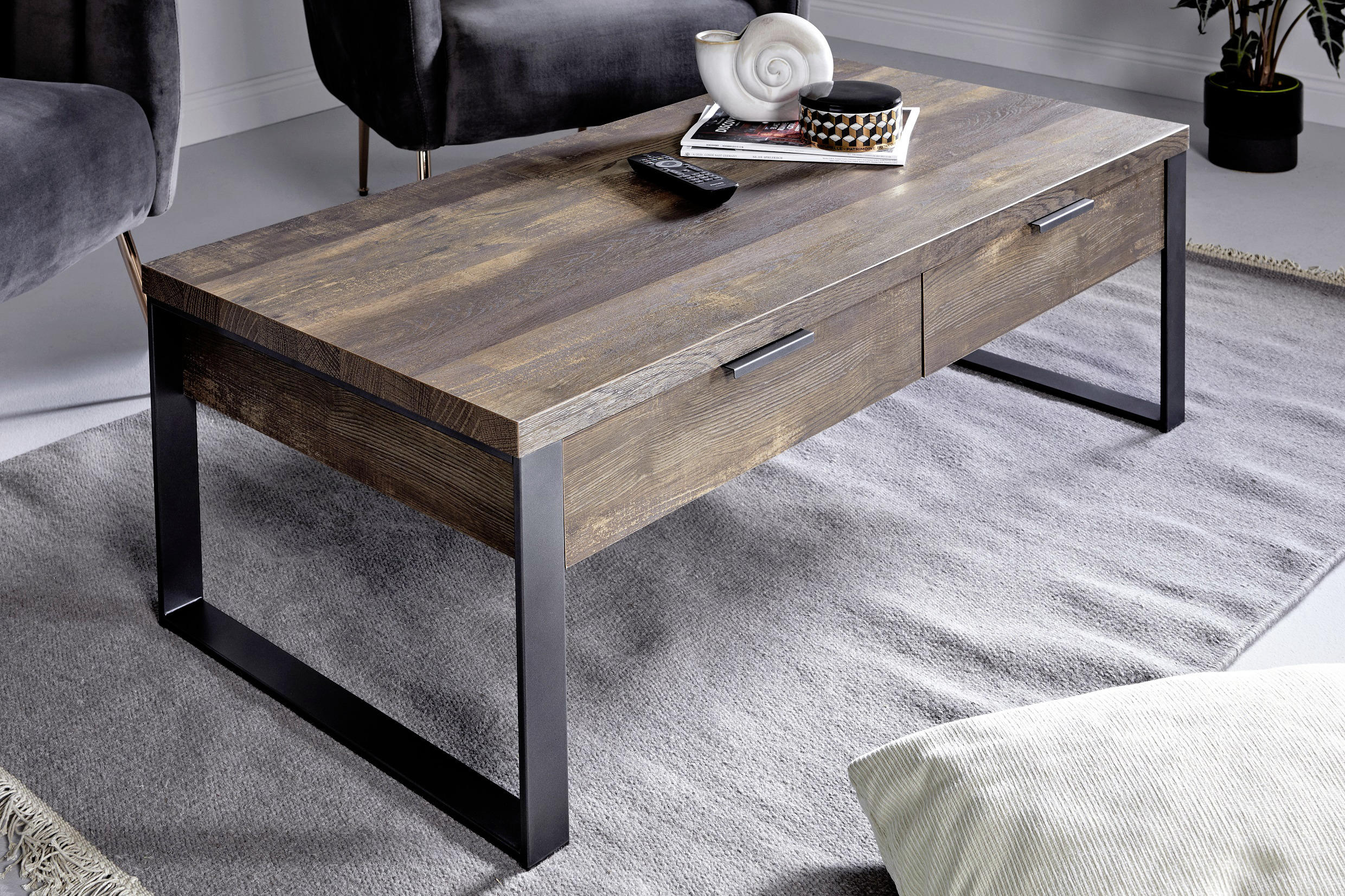 COUCHTISCH 118/59/40 cm rechteckig Eichefarben  - Eichefarben/Anthrazit, KONVENTIONELL, Holzwerkstoff/Metall (118/59/40cm) - Livetastic