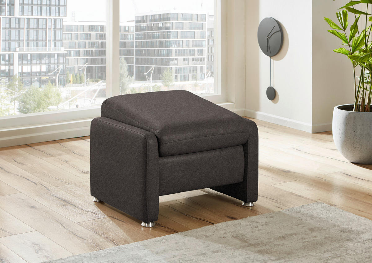 HOCKER Textil Dunkelbraun  - Dunkelbraun/Alufarben, Konventionell, Textil/Metall (67/44/58cm) - Beldomo Comfort