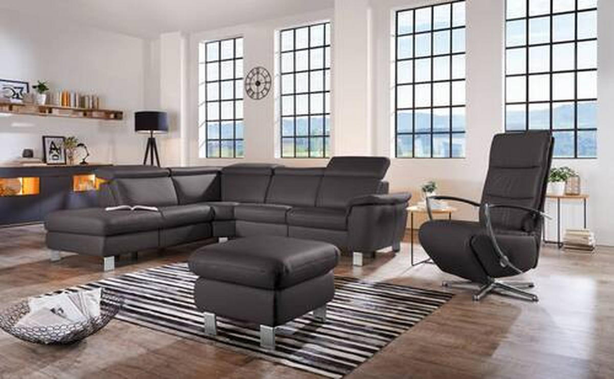 ECKSOFA in Echtleder Dunkelbraun  - Dunkelbraun/Alufarben, Design, Leder/Metall (239/271cm) - Cantus