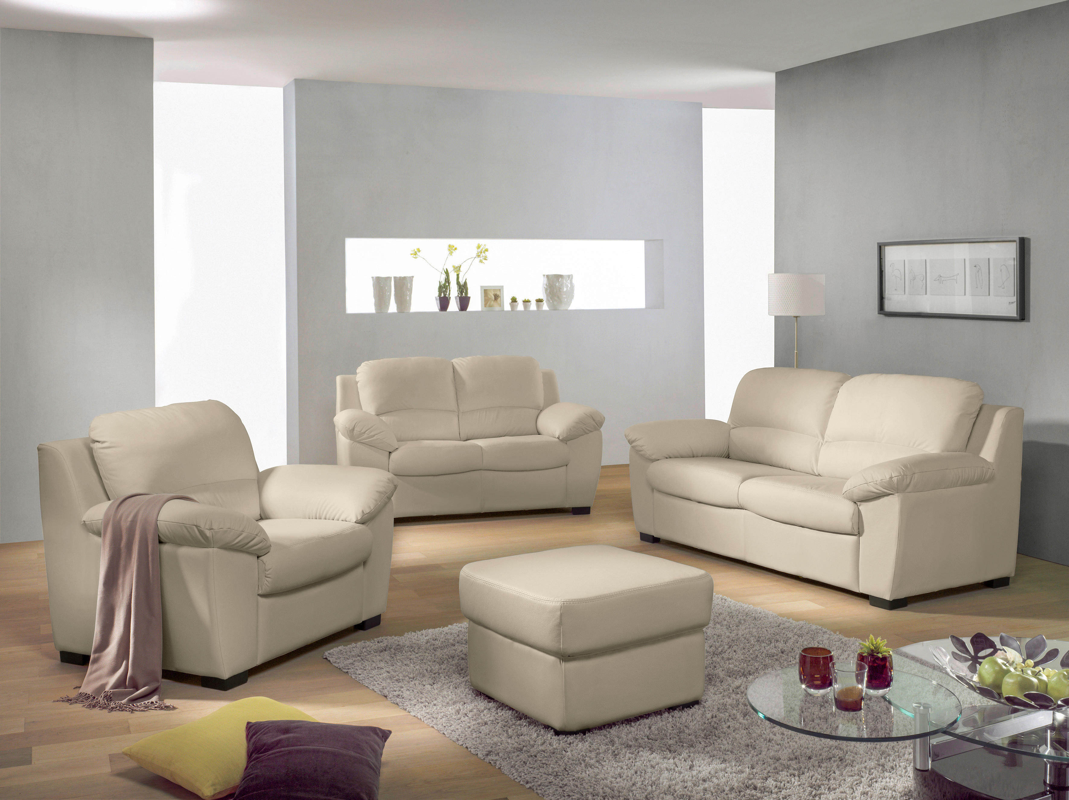 Lubra Living 2-Sitzer Heimkino-Sofa mit Getränkehalter & Ablagefach Samt  Beige