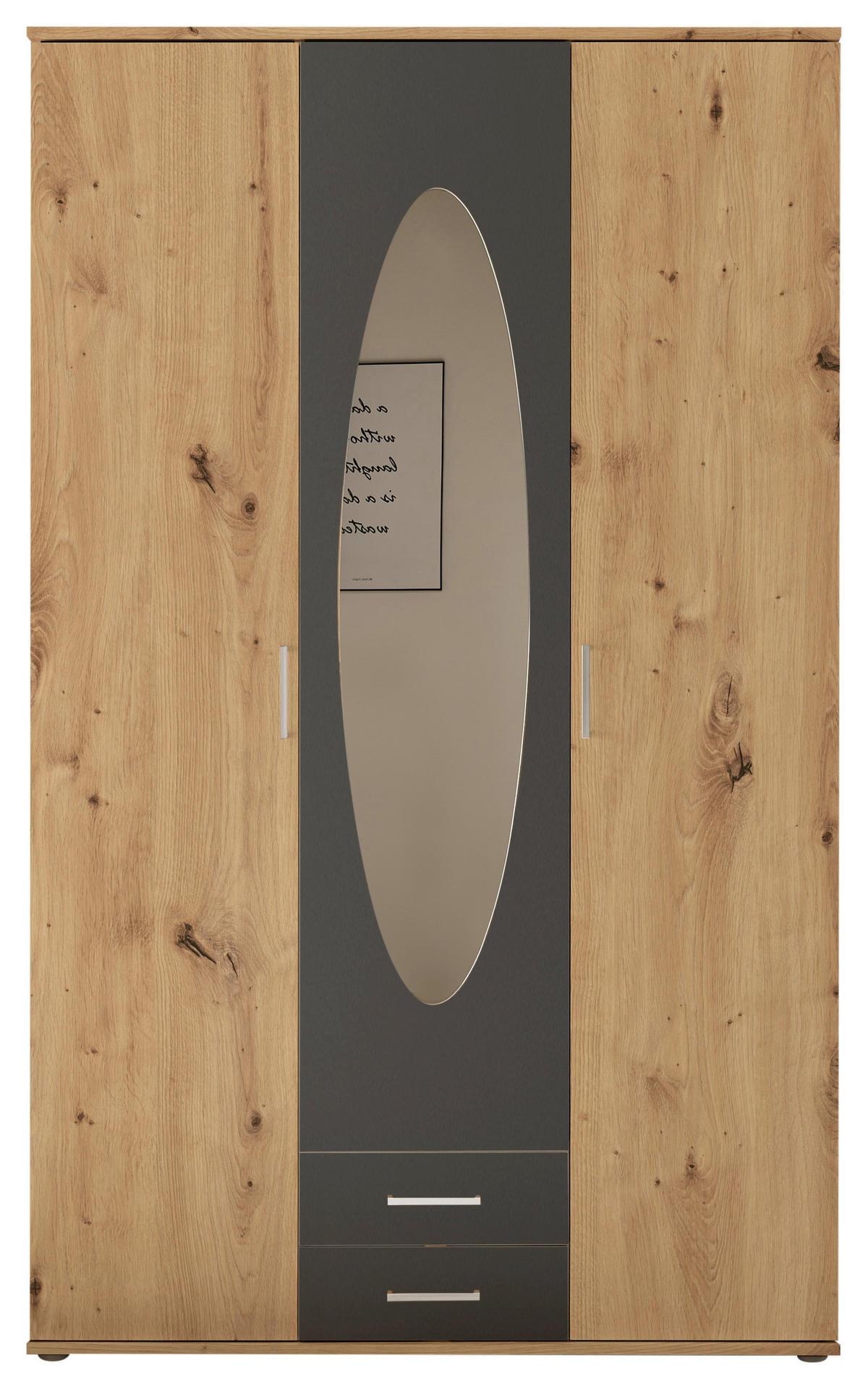 DREHTÜRENSCHRANK 120/195/55 cm 3-türig Graphitfarben, Eiche Artisan  - Graphitfarben/Alufarben, Basics, Glas/Holzwerkstoff (120/195/55cm) - P & B