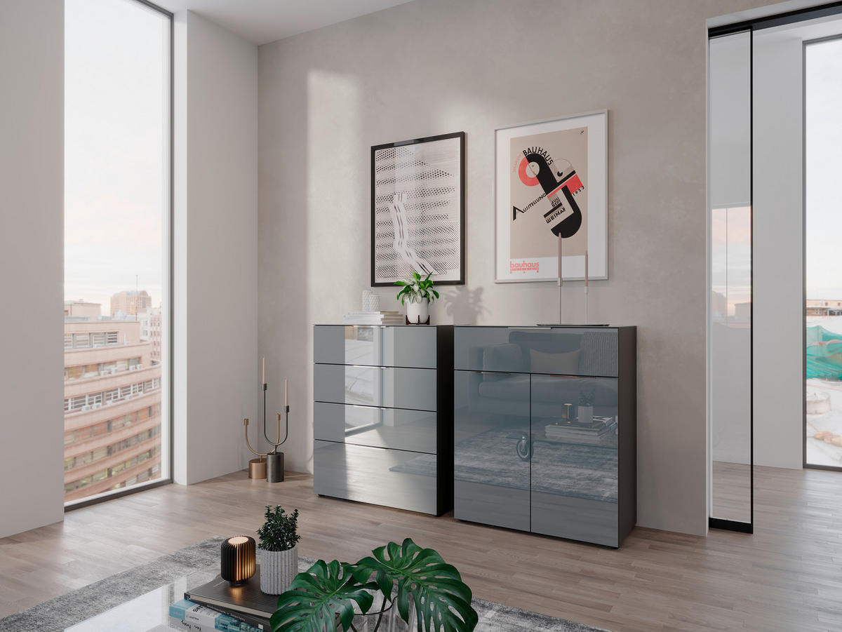 KOMÓD 83/102/42 cm  - grafitszürke/króm, Modern, műanyag/faalapú anyag (83/102/42cm) - Premium Living