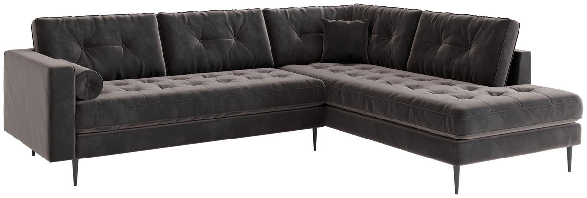ECKSOFA Scott in Flachgewebe Anthrazit  205/259 cm  - Edelstahlfarben/Anthrazit, Design, Textil/Metall (205/259cm) - Livetastic