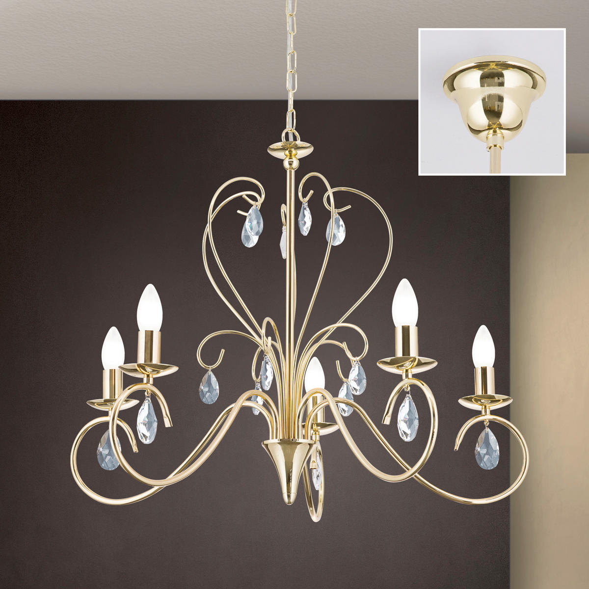 KRISTALL-HÄNGELEUCHTE   - Goldfarben, LIFESTYLE, Glas/Metall (68,0/118/68cm)