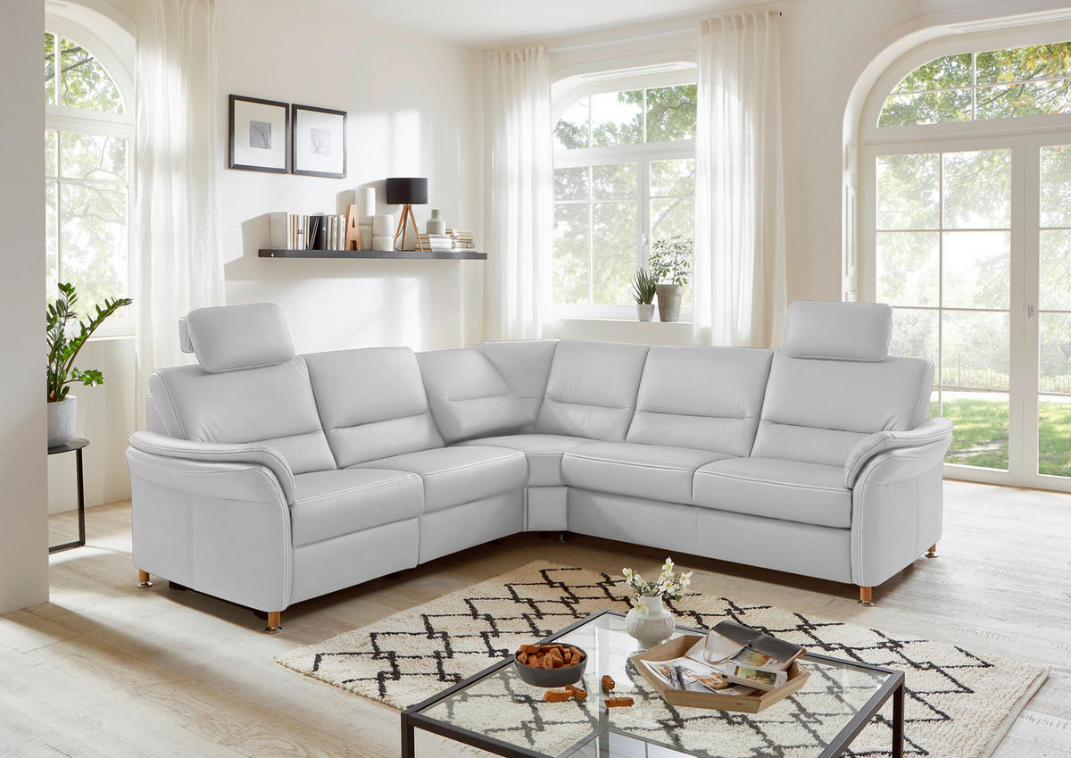 ECKSOFA in Echtleder Weiss  - Weiss/Eichefarben, Konventionell, Leder/Holz (262/262cm) - Beldomo Premium