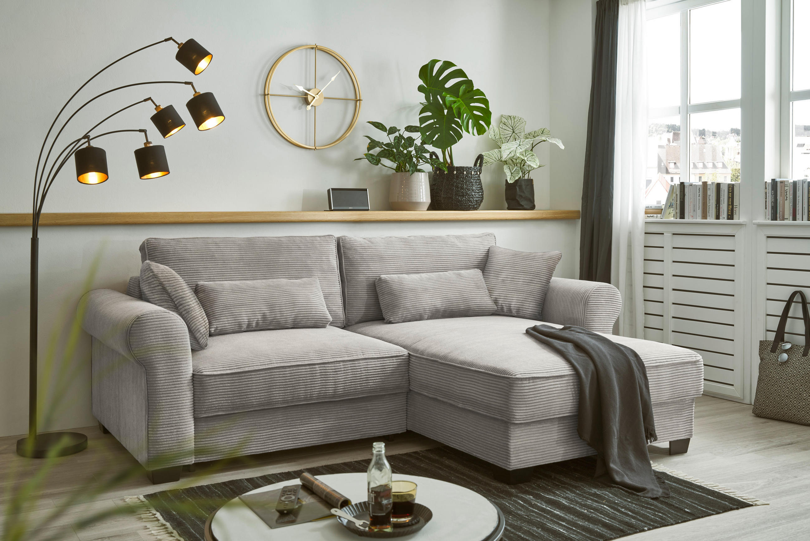 ECKSOFA Grau Cord  - Schwarz/Grau, Basics, Kunststoff/Textil (255/92/185cm) - MID.YOU
