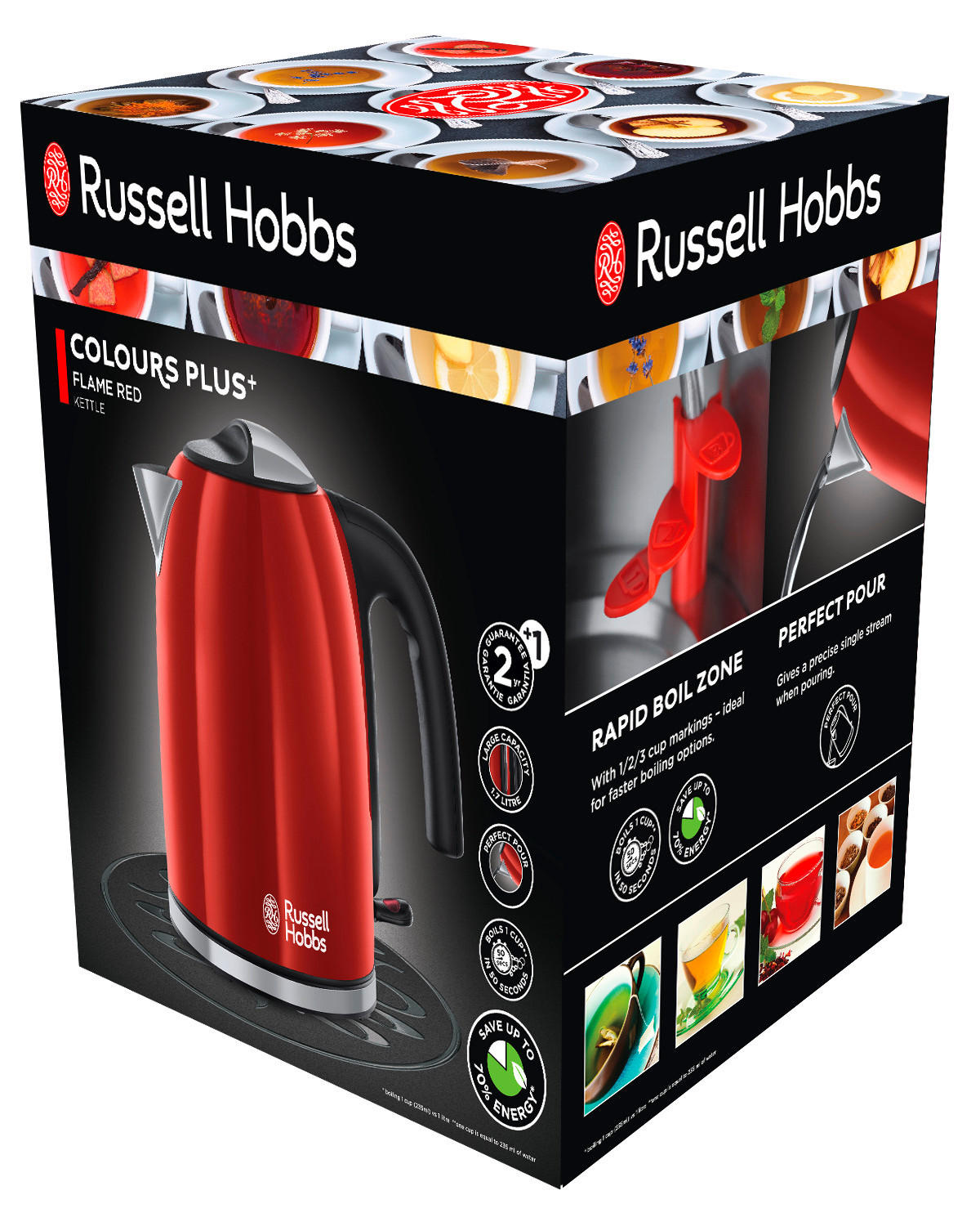 WASSERKOCHER Colours Plus+ 20412-70 1,7 l  - Rot, Basics, Kunststoff (16,2/23,7/23,8cm) - Russel Hobbs