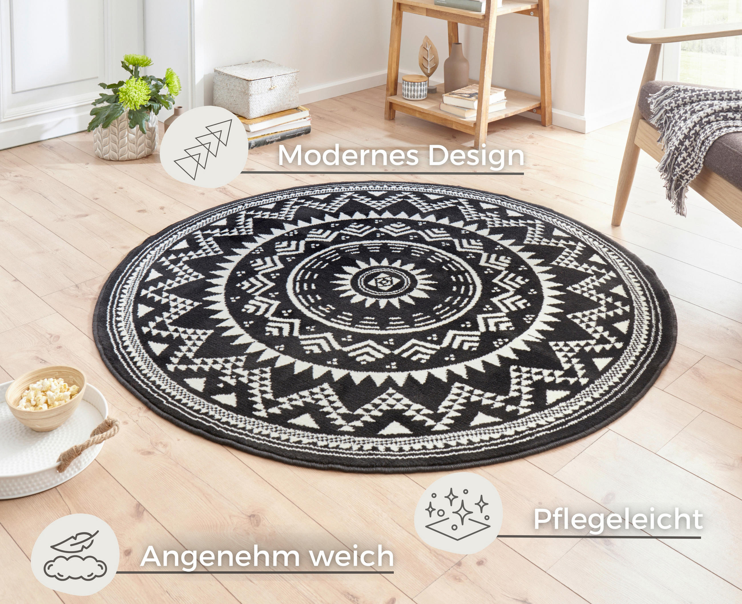 FLACHWEBETEPPICH 200 cm Celebration Schwarz, Weiß  - Schwarz/Weiß, Design, Kunststoff/Textil (200cm)