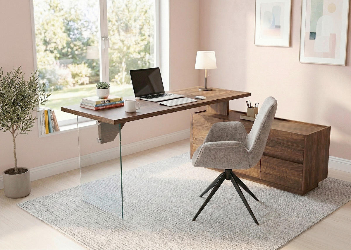 ECKSCHREIBTISCH 160/136/74 cm Walnussfarben Stauraum, seitenverkehrt montierbar  - Eichefarben/Walnussfarben, Design, Glas/Holzwerkstoff (160/136/74cm) - MID.YOU