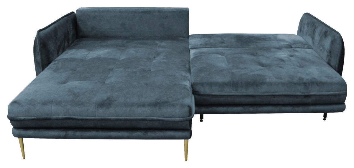 ECKSOFA in Velours Blau  196/264 cm  - Blau/Goldfarben, Design, Textil/Metall (196/264cm) - MID.YOU