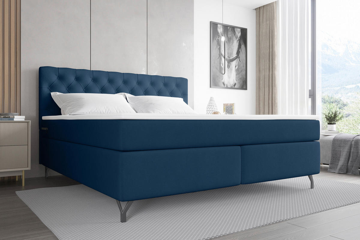 BOXSPRINGBETT 180/200 cm  in Dunkelblau  - Schwarz/Dunkelblau, Konventionell, Textil/Metall (180/200cm) - Carryhome
