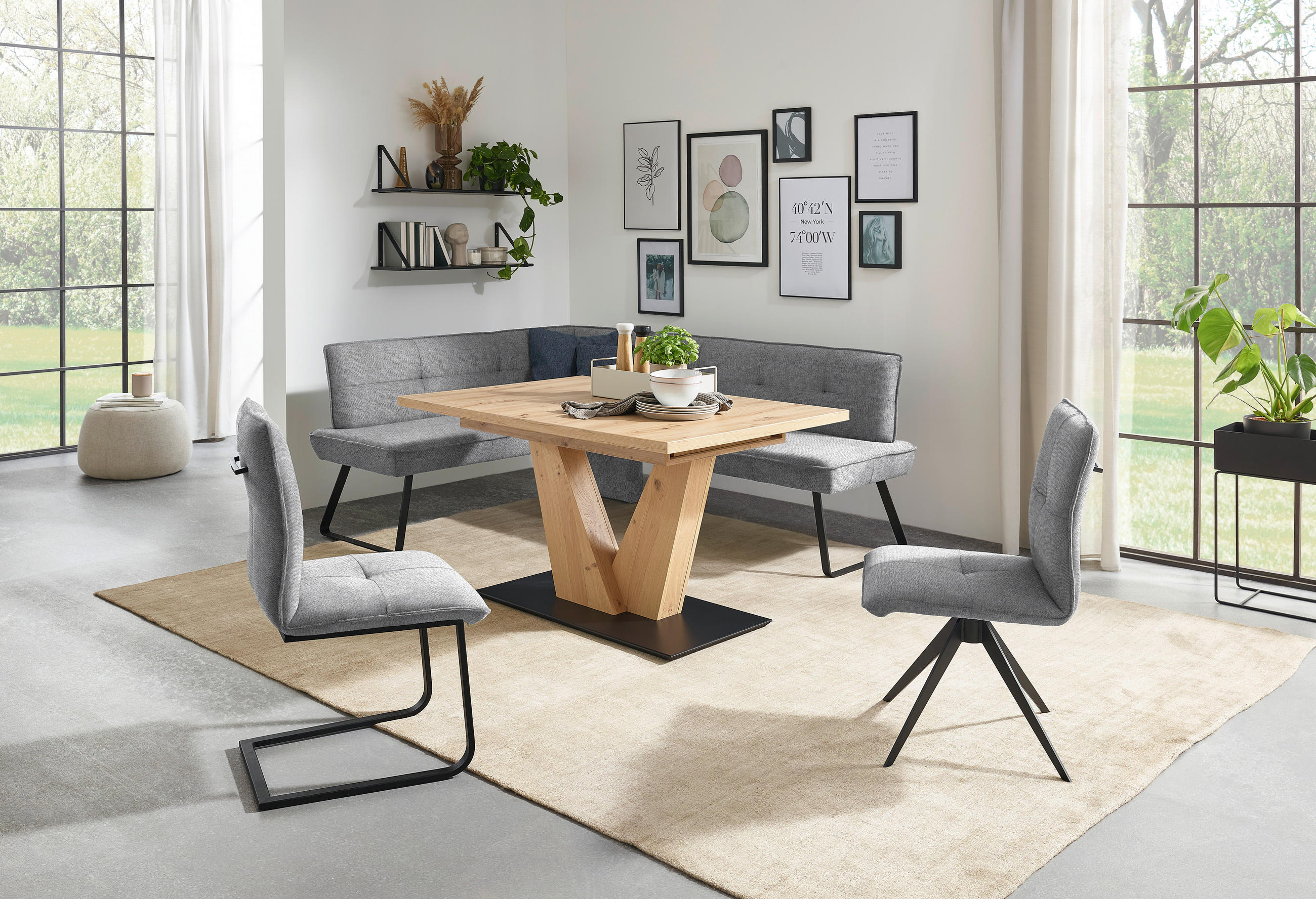 ECKBANK 181/157 cm  in Grau, Schwarz  - Schwarz/Grau, Design, Textil/Metall (181/157cm) - Dieter Knoll