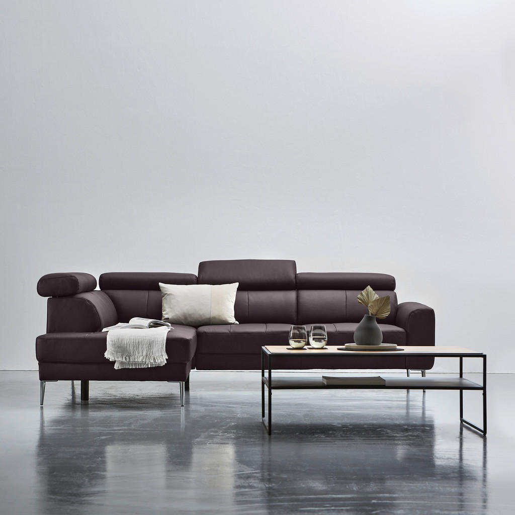 Thumbnail - Hom`in Ecksofa, Braun, Leder, Echtleder, Rindleder, 4-Sitzer, Ottomane links, L-Form, 262x213 cm, Blauer Engel, Goldenes...