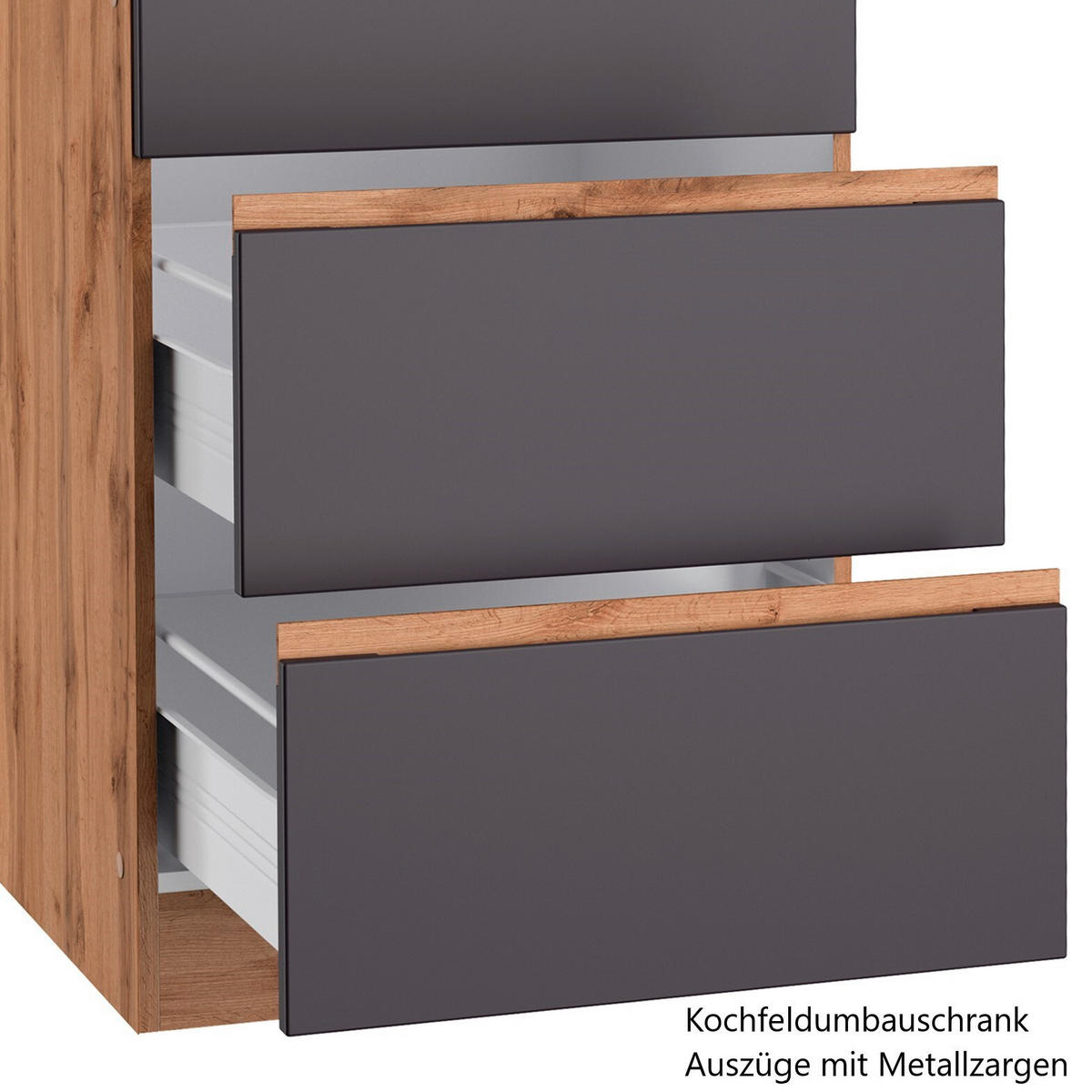 KÜCHENBLOCK 300 cm   in Grau, Eiche Wotan  - Eiche Wotan/Grau, Design, Holzwerkstoff (300cm) - Held