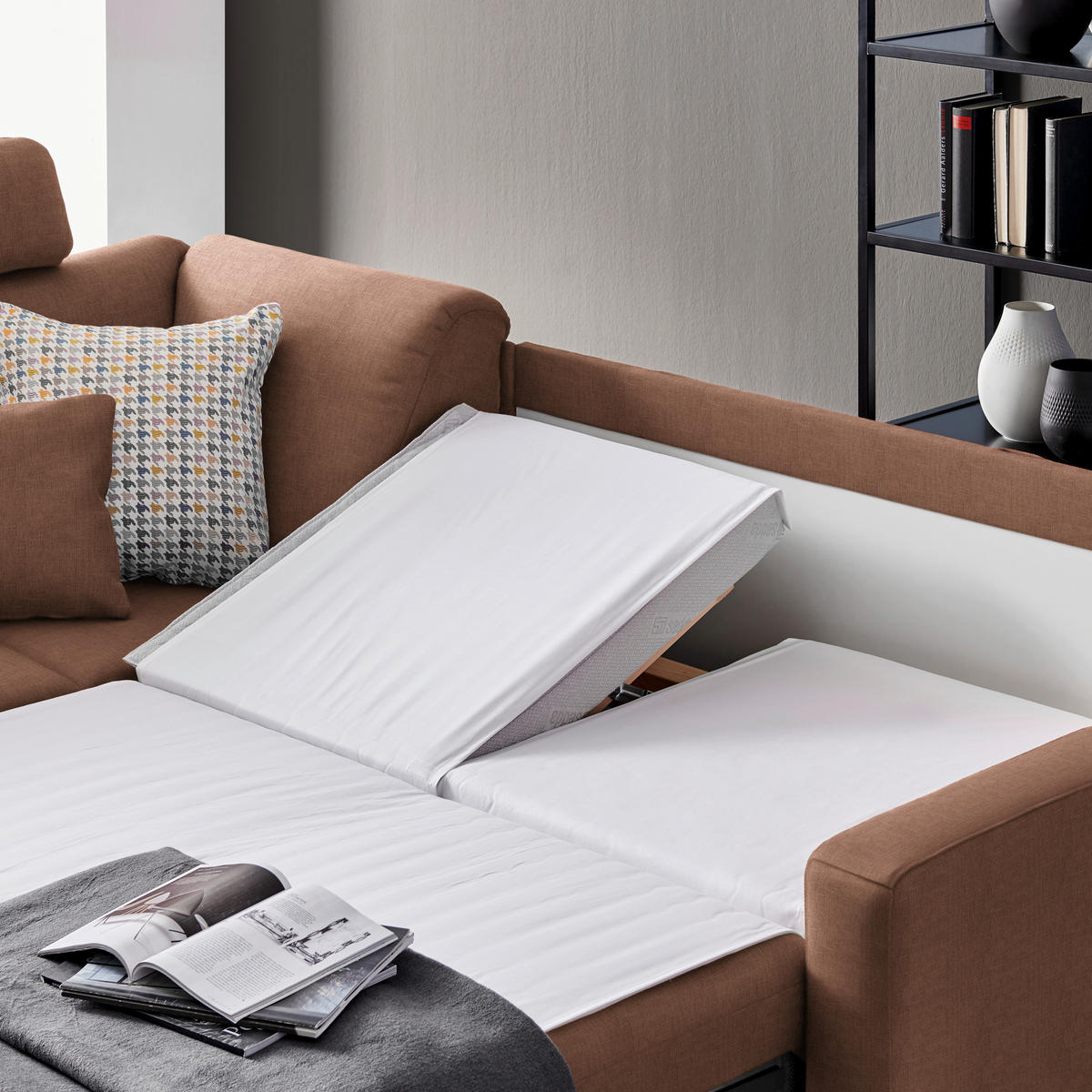 ECKSOFA in Chenille Braun  208/227 cm  - Alufarben/Braun, KONVENTIONELL, Textil/Metall (208/227cm) - Sedda