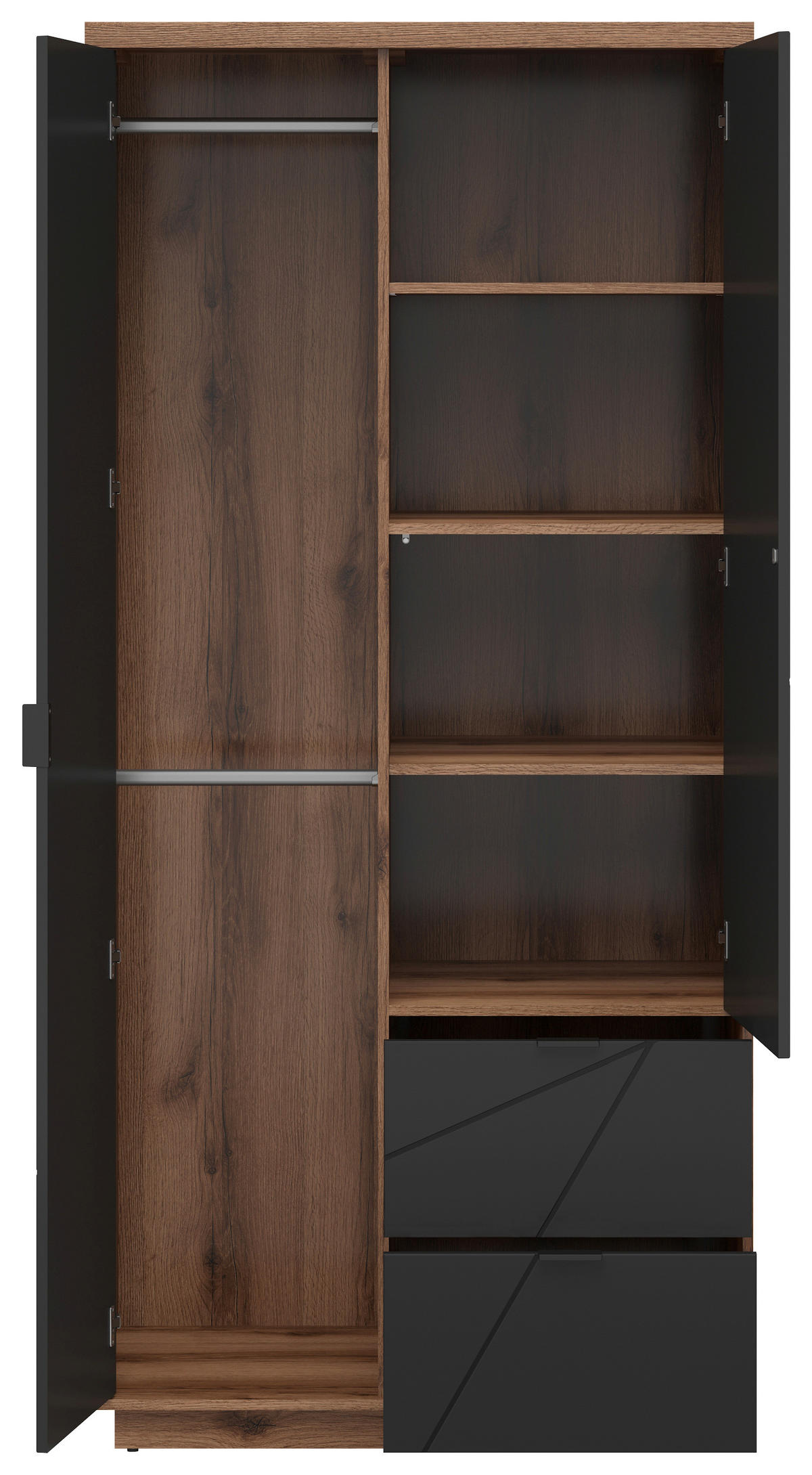 OMARA S KLASIČNIMI VRATI, črna, barve hrasta  - črna/barve hrasta, Moderno, kovina/leseni material (94/200,5/56,5cm) - MID.YOU