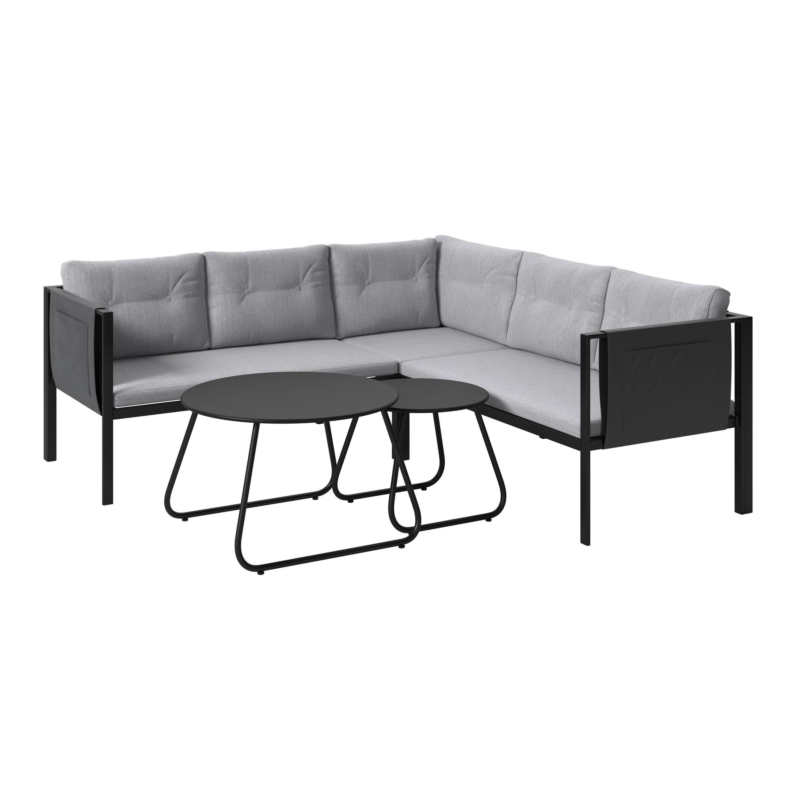 LOUNGEGARNITUR 5-teilig  186,5/186,5 cm  Eisen  - Schwarz/Grau, MODERN, Textil/Metall (186,5/186,5cm) - Beldano