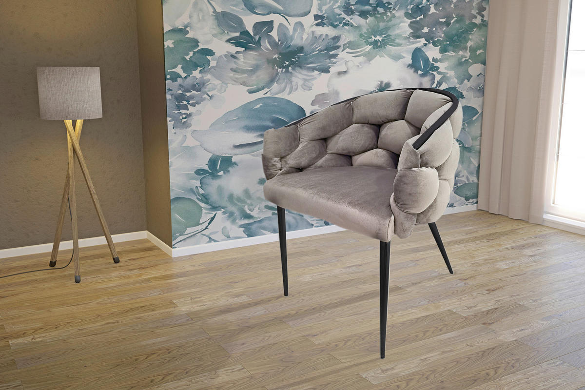 ARMLEHNSTUHL-SET 2 Stück  in Samt  - Taupe/Schwarz, MODERN, Textil/Metall (65/79/61cm) - Kayoom