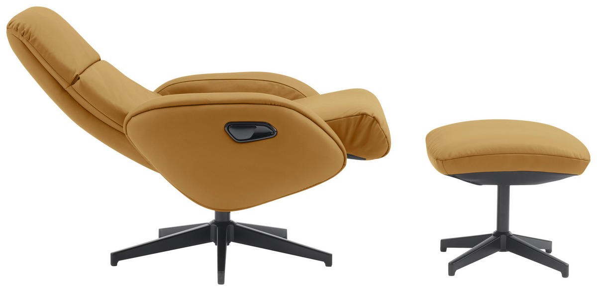 RELAXAČNÍ KŘESLO S TABURETEM, textil, kůže, žlutá - černá/žlutá, Design, kov/textil (77/107/75cm) - Livetastic