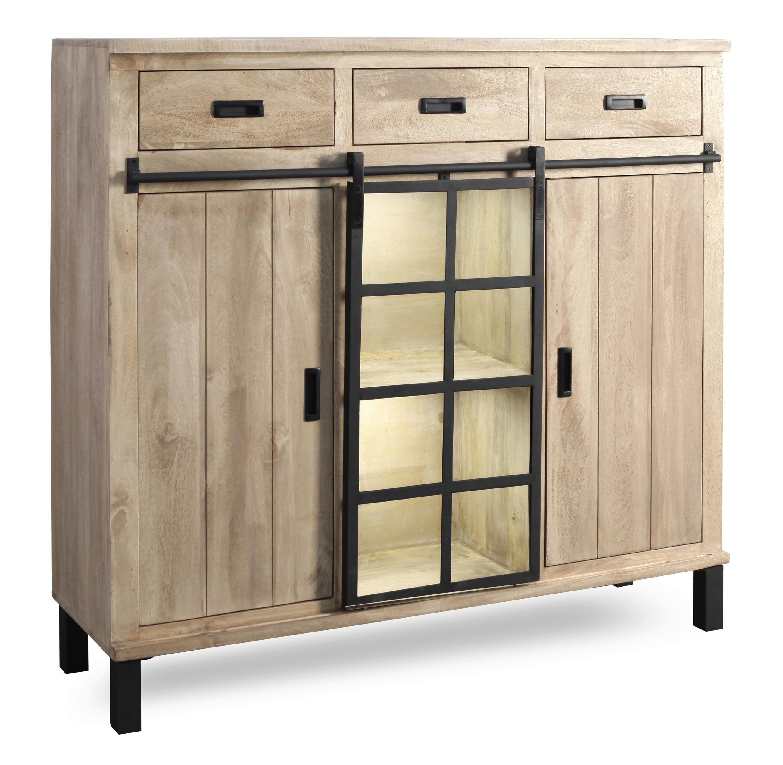 HIGHBOARD  148/135/42 cm 3 Schublade(n)  - Graubraun/Schwarz, LIFESTYLE, Glas/Holz (148/135/42cm) - Landscape