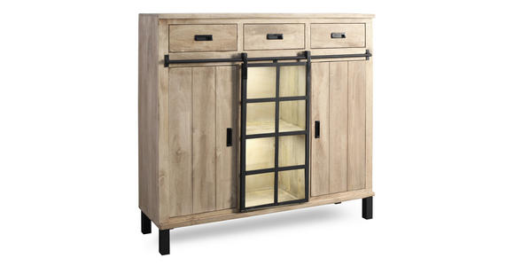 HIGHBOARD  148/135/42 cm 3 Schublade(n)  - Graubraun/Schwarz, LIFESTYLE, Glas/Holz (148/135/42cm) - Landscape