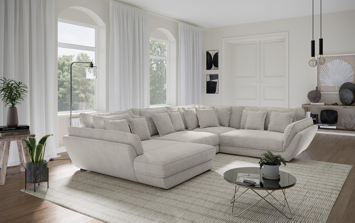 SAROKGARNITÚRA textil natúr  - fekete/natúr, Basics, műanyag/textil (178/370/287cm) - Welnova