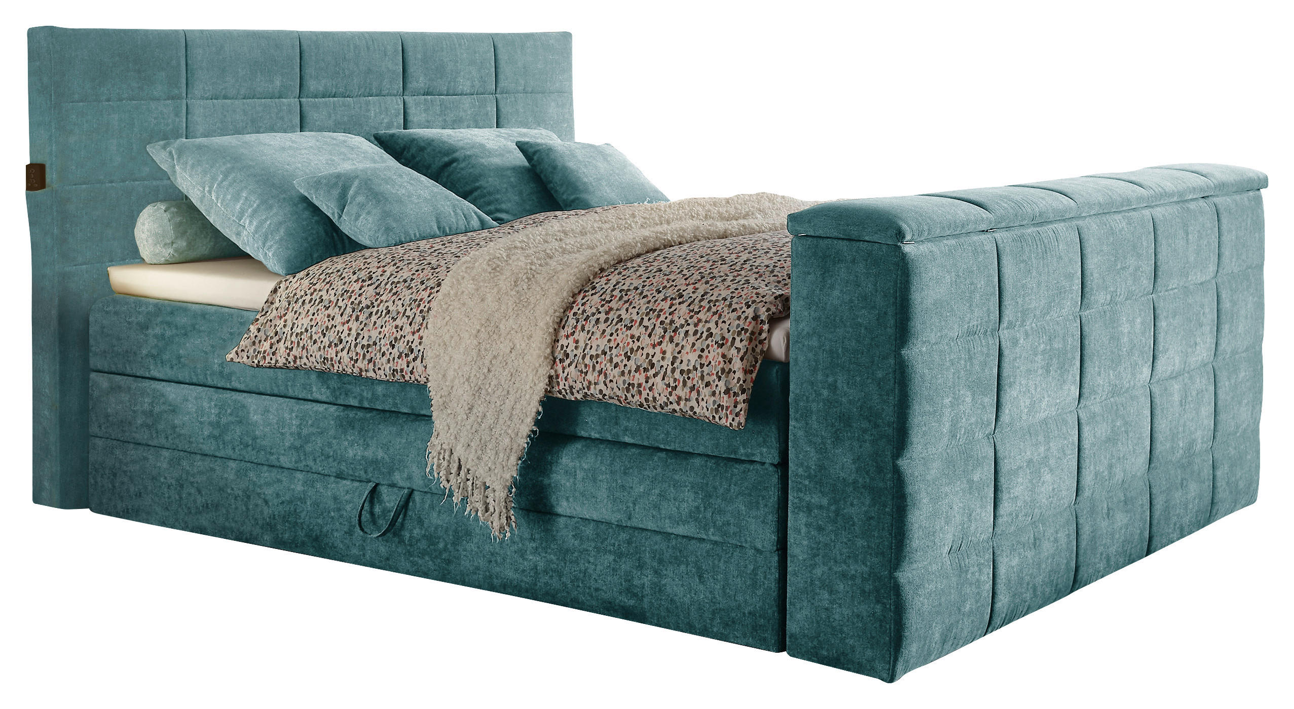 BOXSPRINGBETT 180/200 cm,  in Petrol, Matratze, Bettkasten, Topper, Fernbedienung, unterschiedliche Matratzenhärtegrade je Bettseite, Wendematratze mit unterschiedlichen Härtegraden, H2 + H3 = mittel + fest  - Petrol, KONVENTIONELL, Textil (180/200cm) - Boxxx