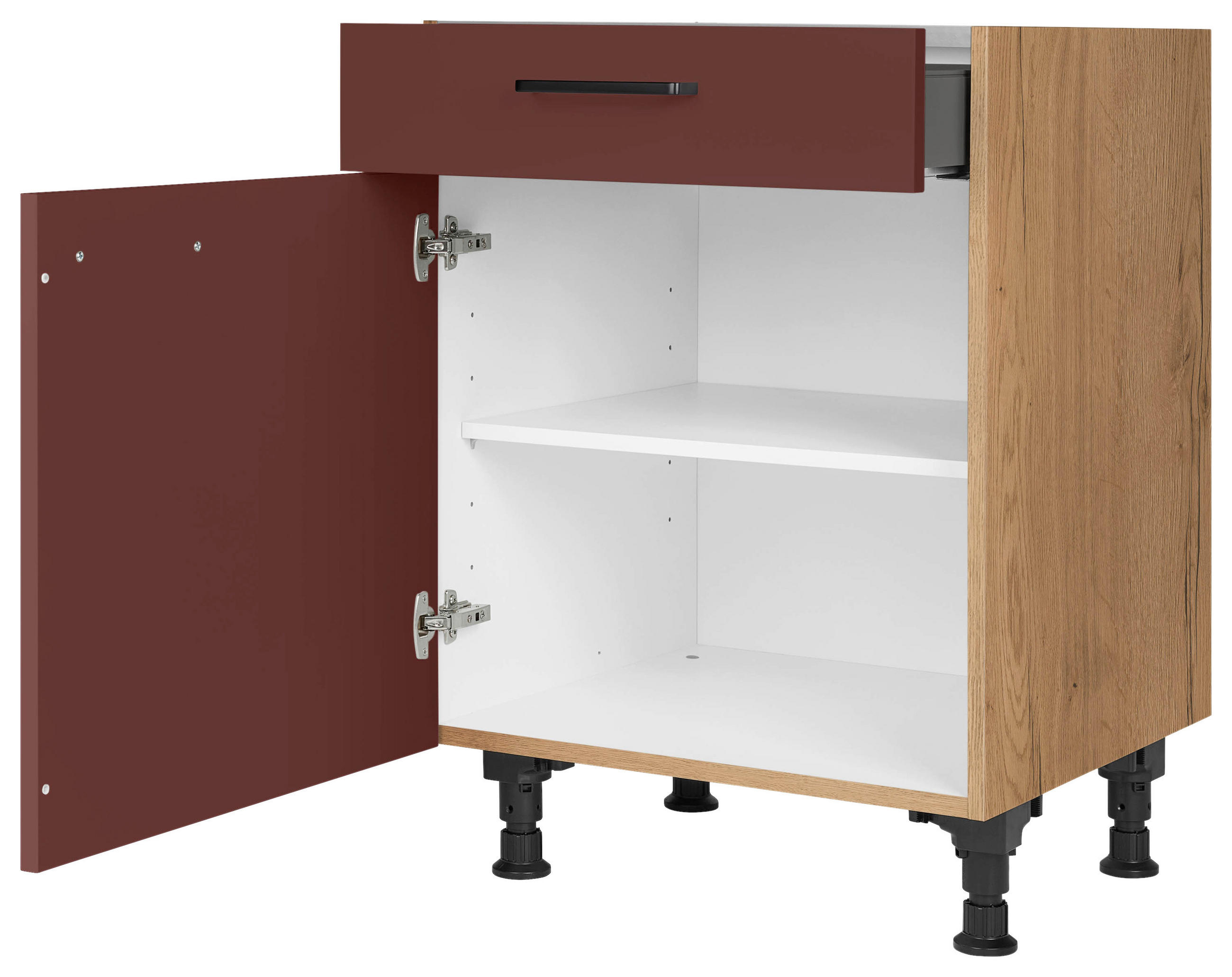 SCHUBKASTENUNTERSCHRANK 60/87/56 cm  in Rot, Eichefarben  - Eichefarben/Rot, MODERN, Holzwerkstoff/Metall (60/87/56cm) - Nobilia